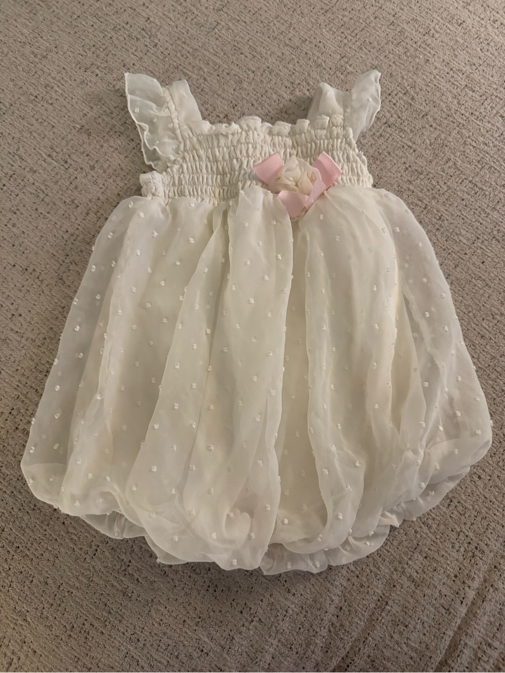 Essentials White Bubble-Style Baby One-Piece with Pink Bow